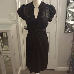 Trixxi black polka dot sheer upper with belt size 7